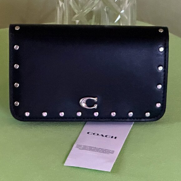 COACH SLIM CARD CASE WITH RIVETS:NWT BLACK  CU710 (see note) - Picture 2 of 16